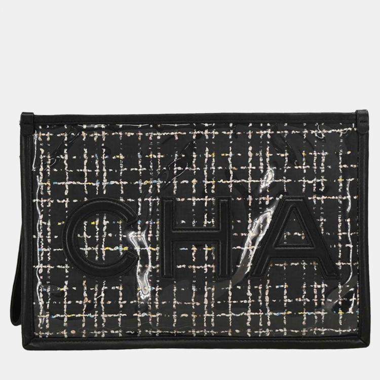 Pre Owned Chanel Black Lambskin PVC Clutch Bag