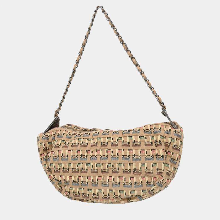 Pre Owned Chanel Beige Fabric Hobo Shoulder Bag