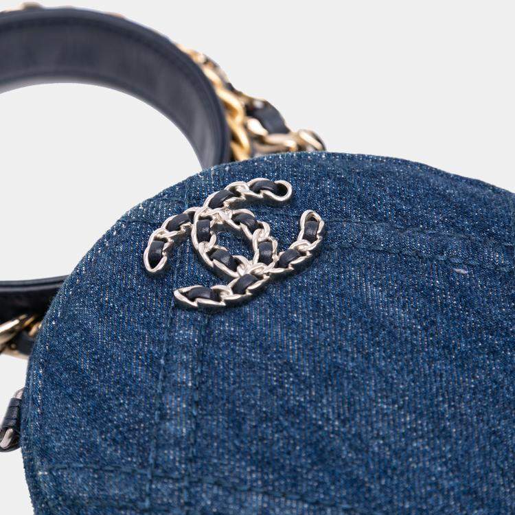 Pre Owned Chanel Blue Denim 19 Round Clutch with Chain