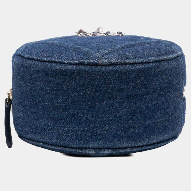 Pre Owned Chanel Blue Denim 19 Round Clutch with Chain