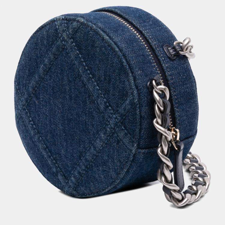 Pre Owned Chanel Blue Denim 19 Round Clutch with Chain