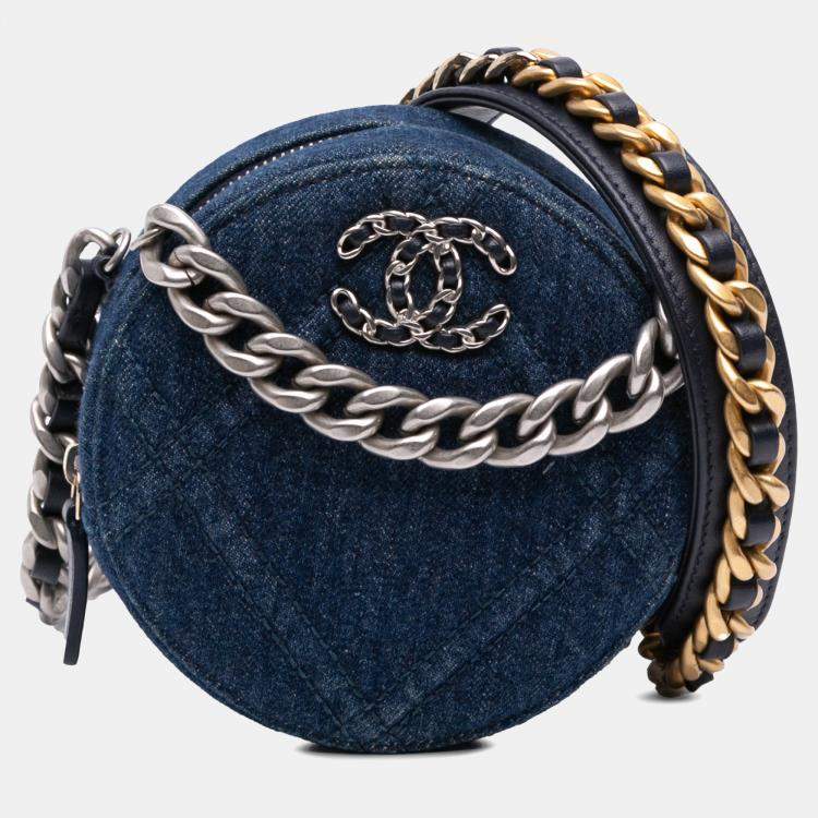 Pre Owned Chanel Blue Denim 19 Round Clutch with Chain