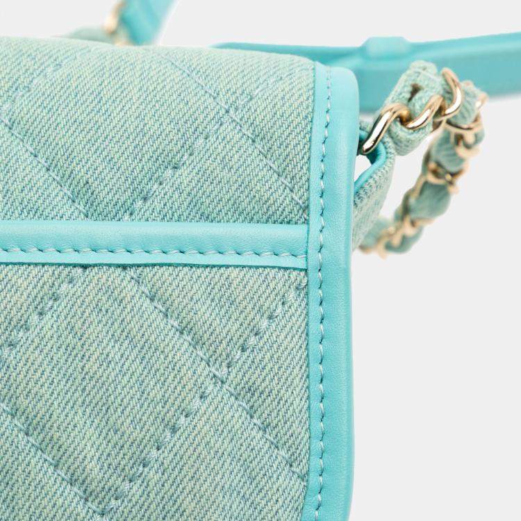 Pre Owned Chanel Blue Mini CC Quilted Denim Messenger Flap