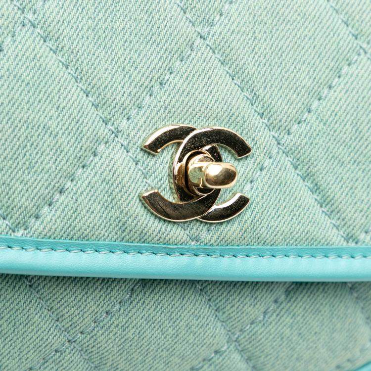 Pre Owned Chanel Blue Mini CC Quilted Denim Messenger Flap