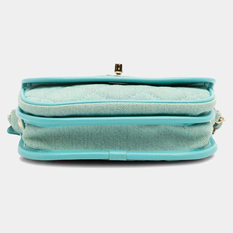 Pre Owned Chanel Blue Mini CC Quilted Denim Messenger Flap