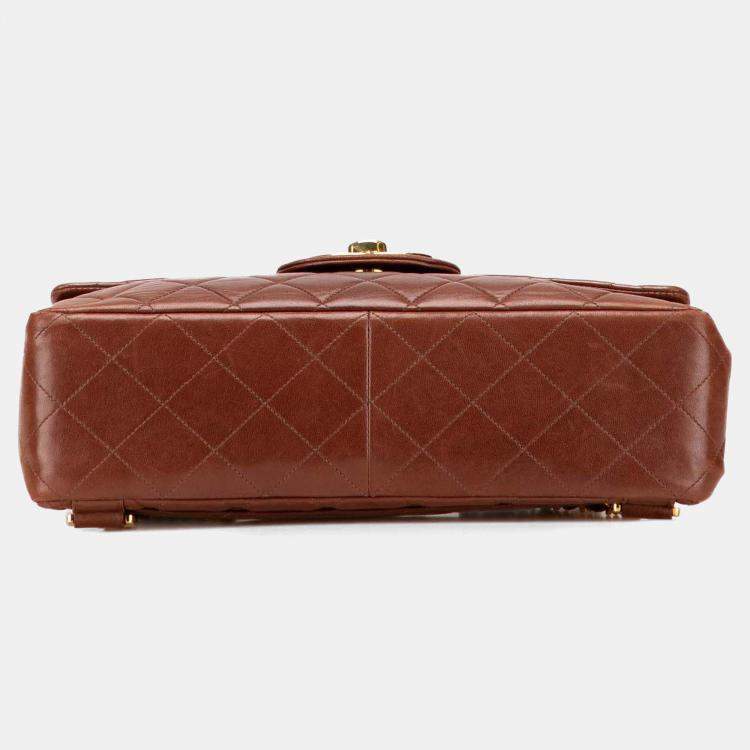 Pre Owned Chanel Brown Jumbo XL Quilted Lambskin Flap Backpack