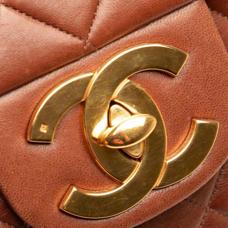 Pre Owned Chanel Brown Jumbo XL Quilted Lambskin Flap Backpack