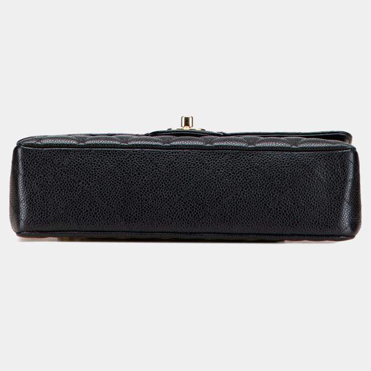 Pre Owned Chanel Black Medium Classic Caviar Double Flap
