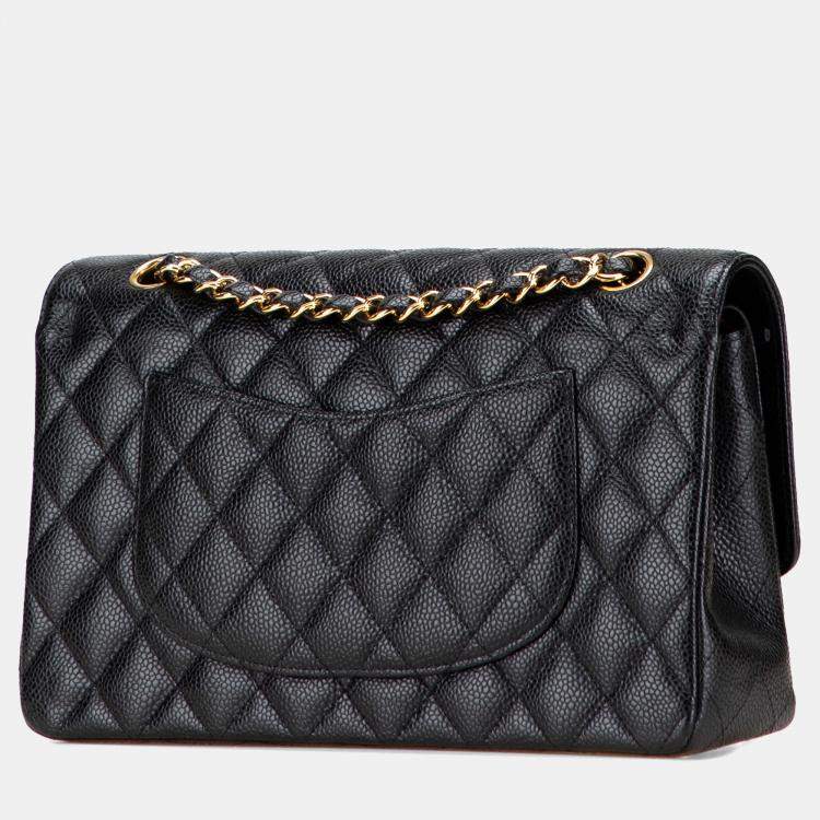 Pre Owned Chanel Black Medium Classic Caviar Double Flap