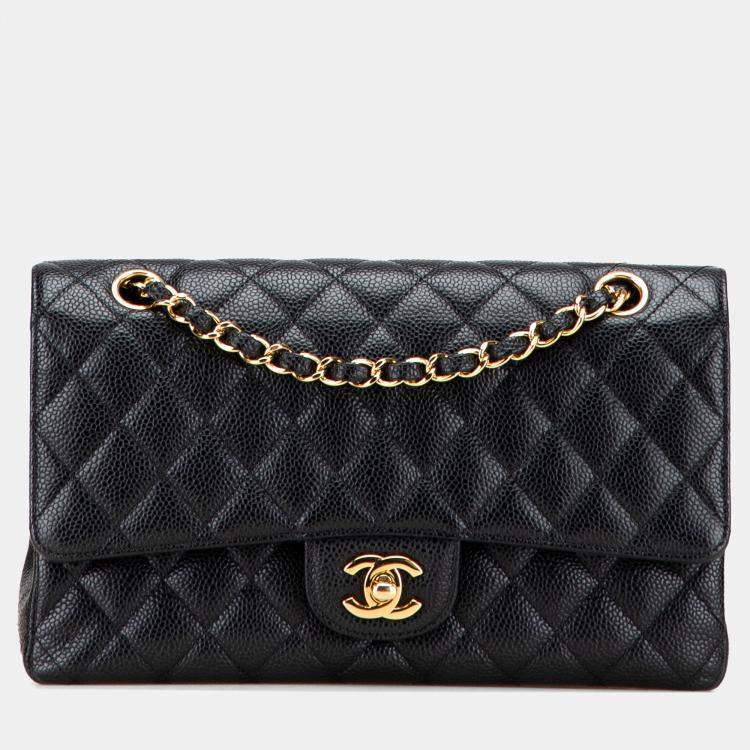Pre Owned Chanel Black Medium Classic Caviar Double Flap
