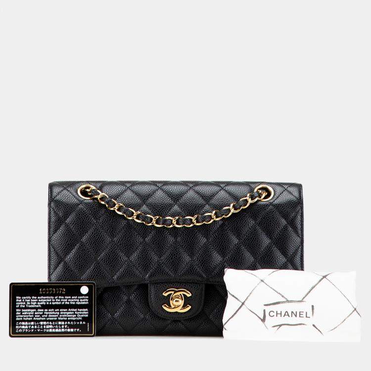Pre Owned Chanel Black Medium Classic Caviar Double Flap
