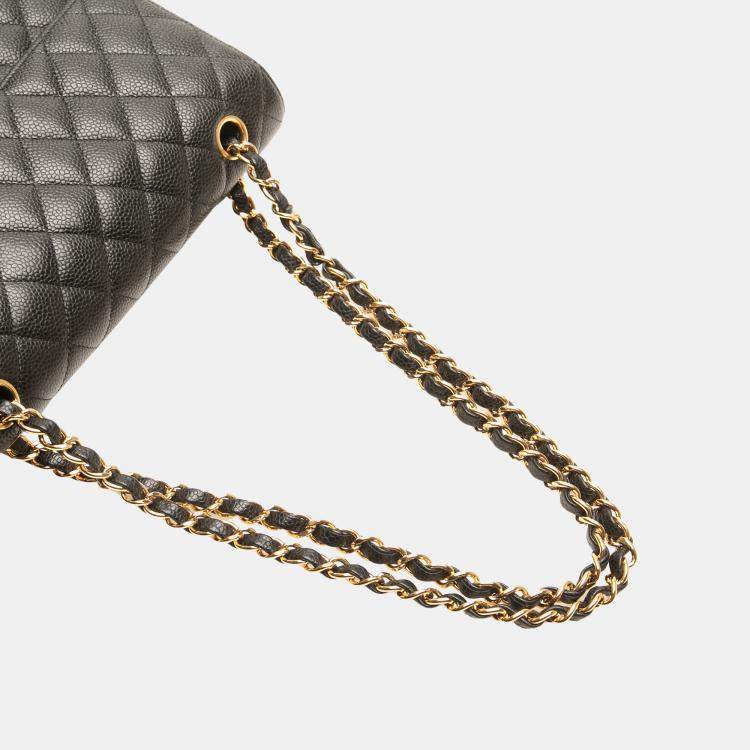 Pre Owned Chanel Black Medium Classic Caviar Double Flap
