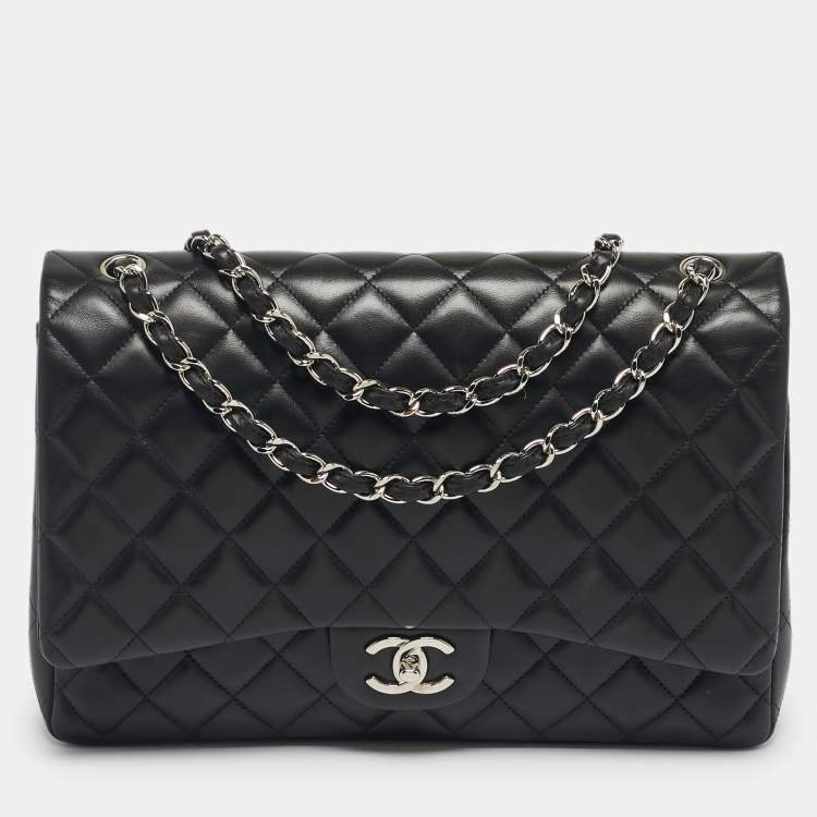 Pre Owned Chanel Black Quilted Leather Maxi Classic Double Flap Bag