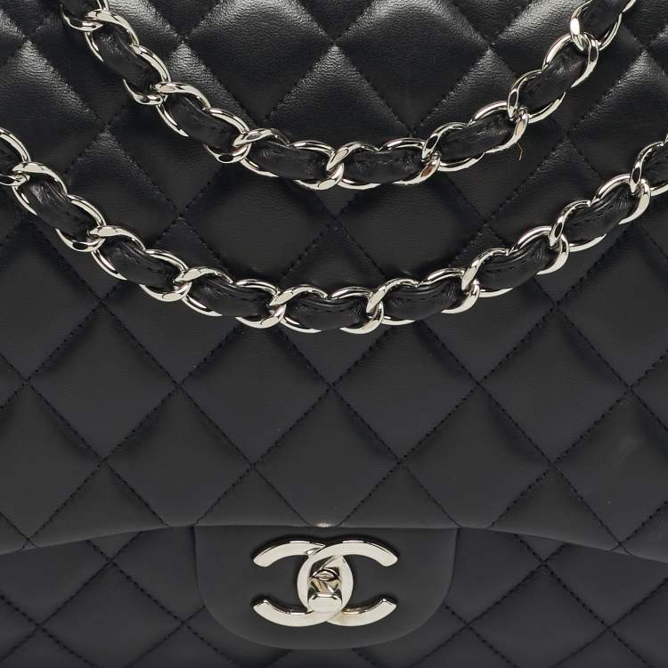 Pre Owned Chanel Black Quilted Leather Maxi Classic Double Flap Bag