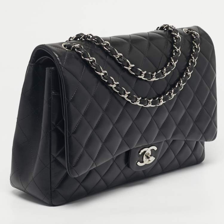 Pre Owned Chanel Black Quilted Leather Maxi Classic Double Flap Bag