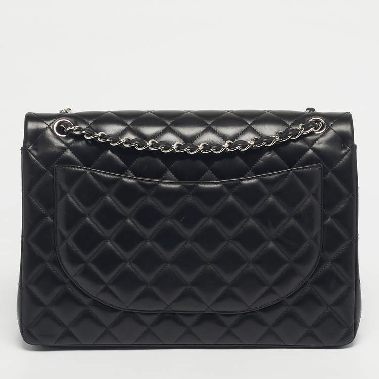 Pre Owned Chanel Black Quilted Leather Maxi Classic Double Flap Bag