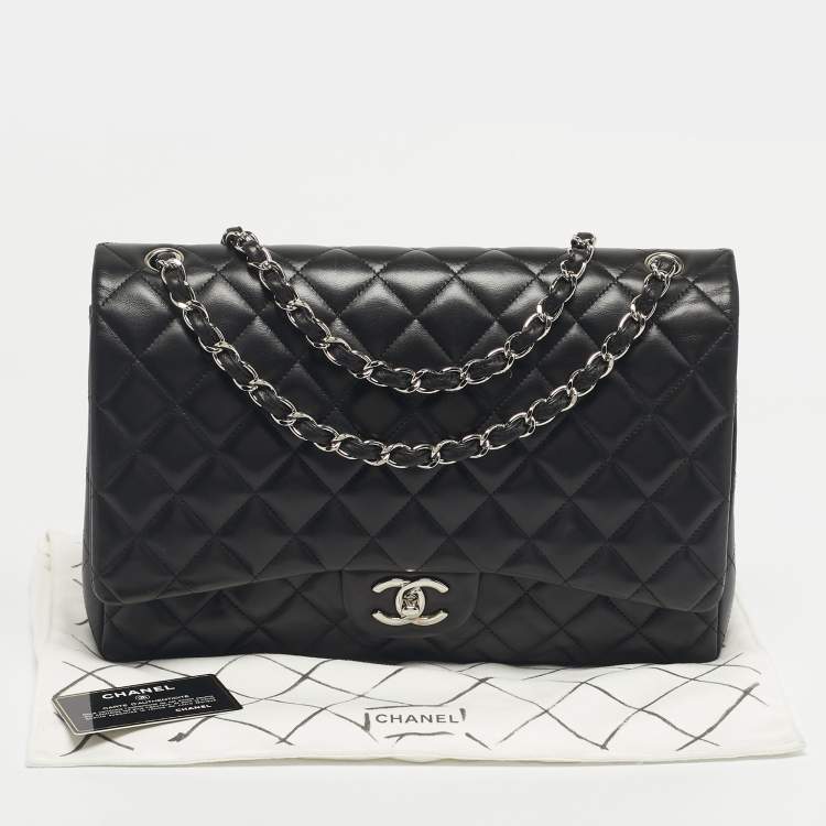 Pre Owned Chanel Black Quilted Leather Maxi Classic Double Flap Bag