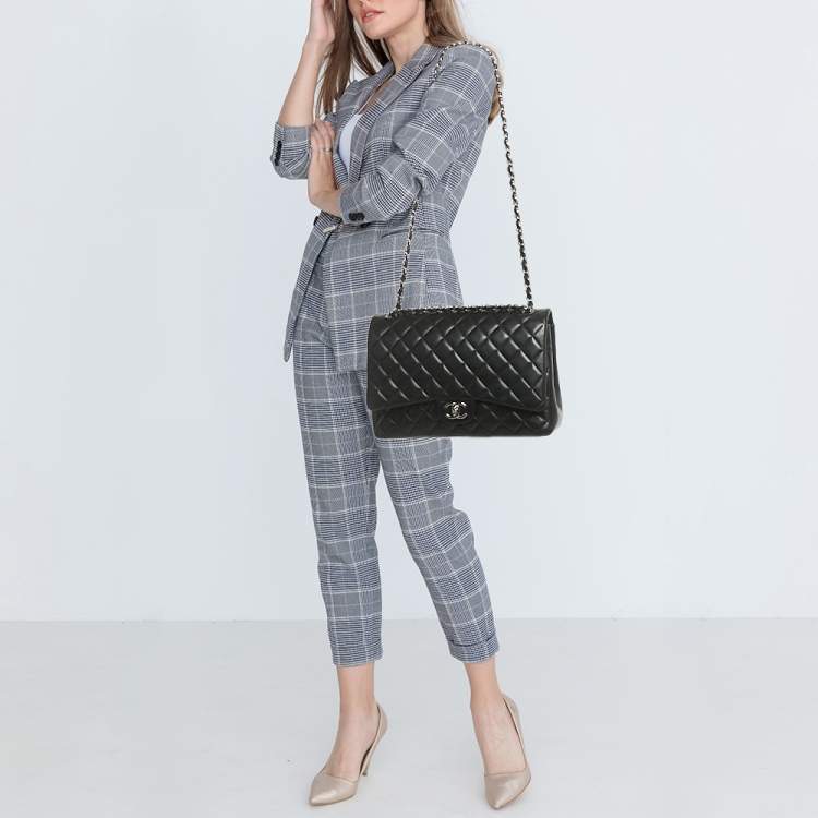 Pre Owned Chanel Black Quilted Leather Maxi Classic Double Flap Bag