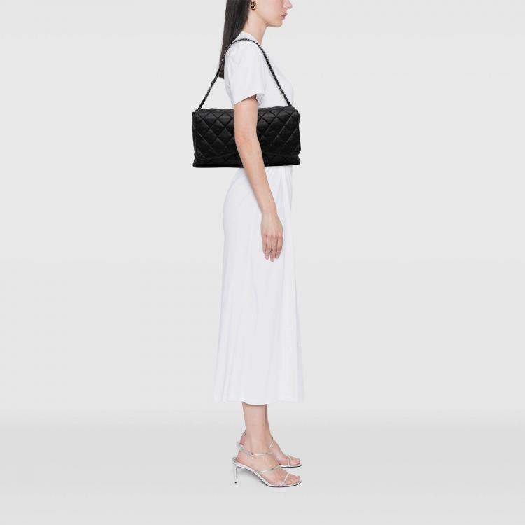Pre Owned Chanel Black Maxi Quilted Lambskin 3 Flap