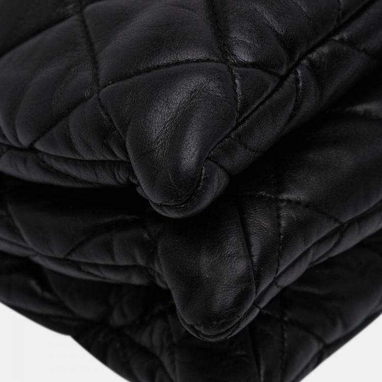 Pre Owned Chanel Black Maxi Quilted Lambskin 3 Flap