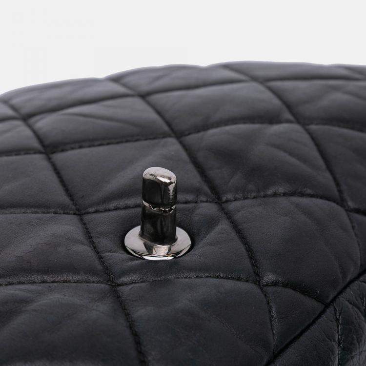 Pre Owned Chanel Black Maxi Quilted Lambskin 3 Flap