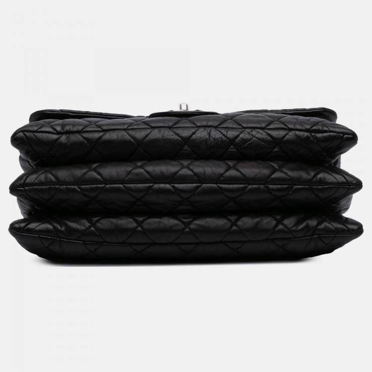 Pre Owned Chanel Black Maxi Quilted Lambskin 3 Flap