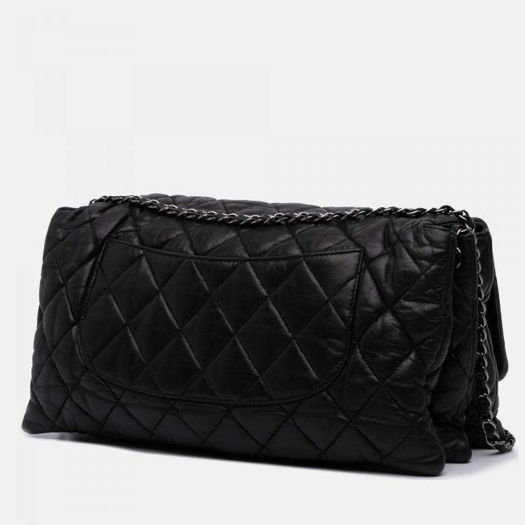 Pre Owned Chanel Black Maxi Quilted Lambskin 3 Flap