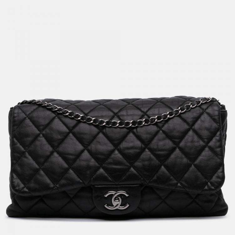 Pre Owned Chanel Black Maxi Quilted Lambskin 3 Flap
