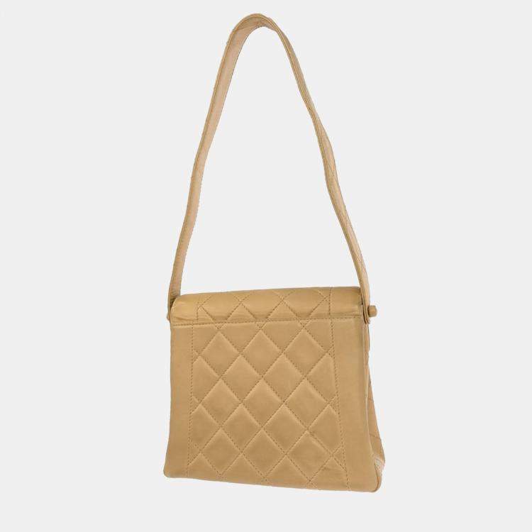 Pre Owned Chanel Beige Lambskin Handbag