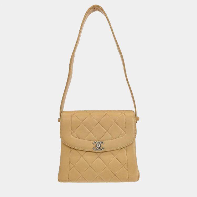 Pre Owned Chanel Beige Lambskin Handbag