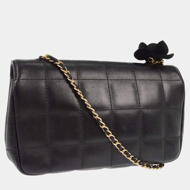 Pre Owned Chanel Black Lambskin Camellia Choco Bar Shoulder Bag