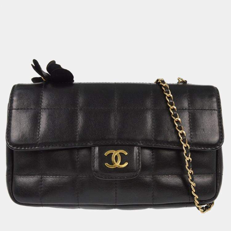 Pre Owned Chanel Black Lambskin Camellia Choco Bar Shoulder Bag
