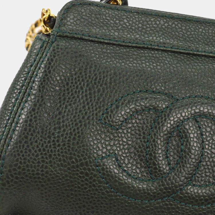 Pre Owned Chanel Green Calfskin Chain Shoulder Bag