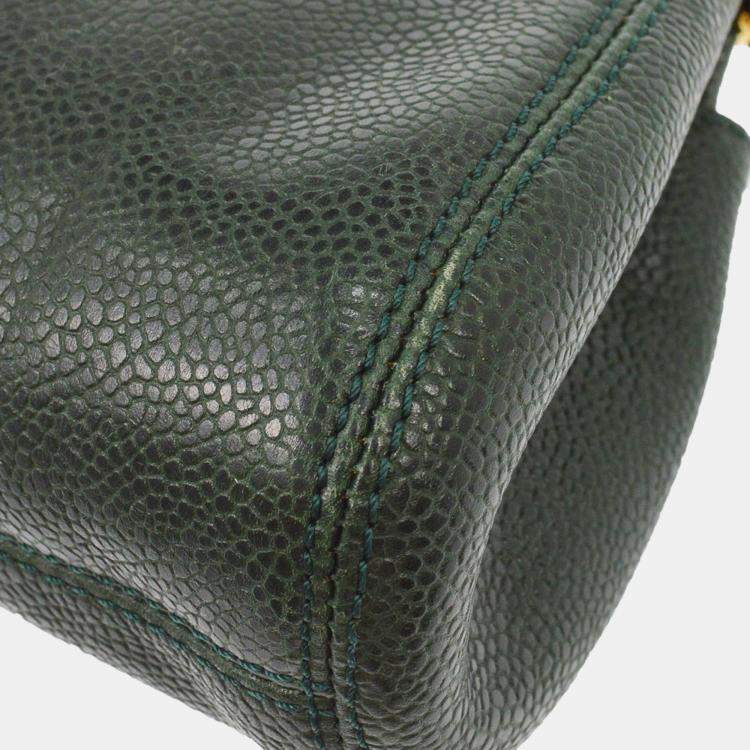 Pre Owned Chanel Green Calfskin Chain Shoulder Bag