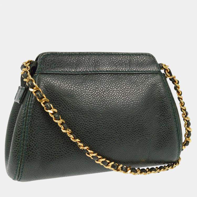 Pre Owned Chanel Green Calfskin Chain Shoulder Bag
