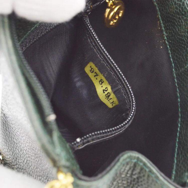 Pre Owned Chanel Green Calfskin Chain Shoulder Bag