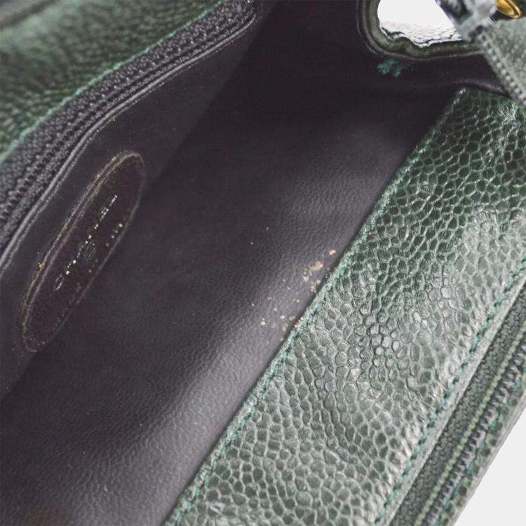 Pre Owned Chanel Green Calfskin Chain Shoulder Bag