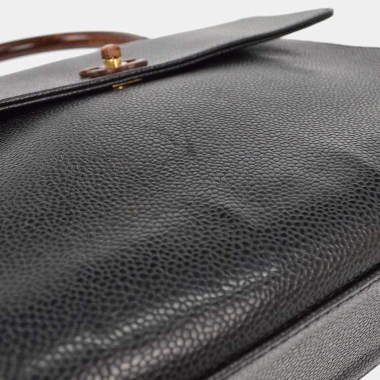 Pre Owned Chanel Black Calfskin Top Handle Handbag