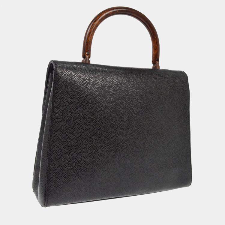 Pre Owned Chanel Black Calfskin Top Handle Handbag