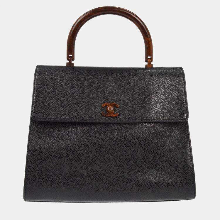 Pre Owned Chanel Black Calfskin Top Handle Handbag