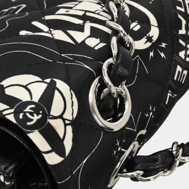 Pre Owned Chanel Black Satin Airline Medium Classic Double Flap Shoulder Bag