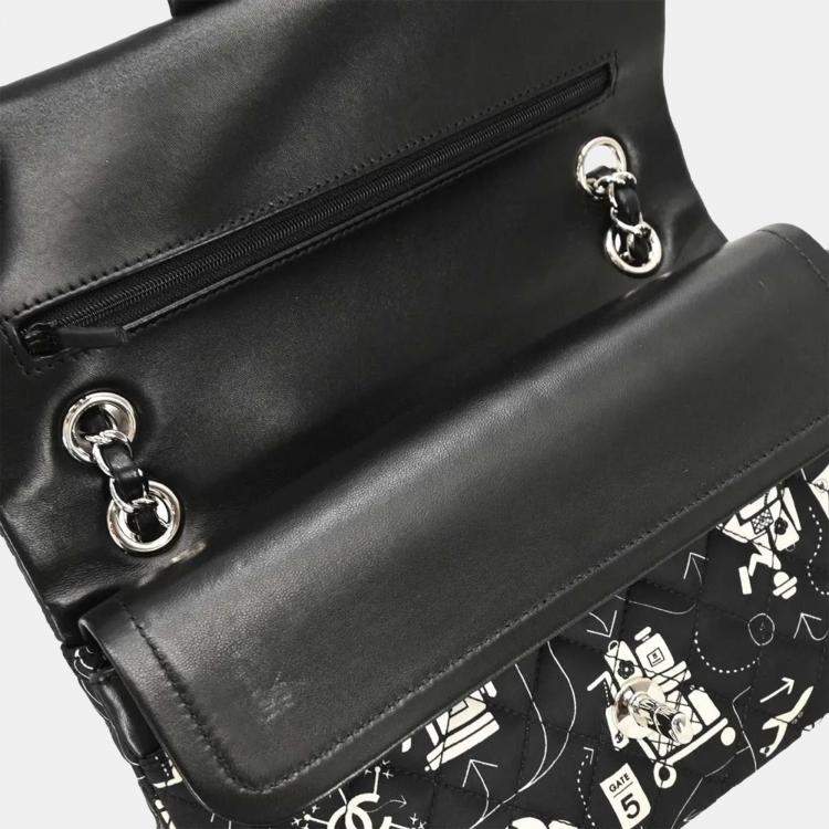 Pre Owned Chanel Black Satin Airline Medium Classic Double Flap Shoulder Bag