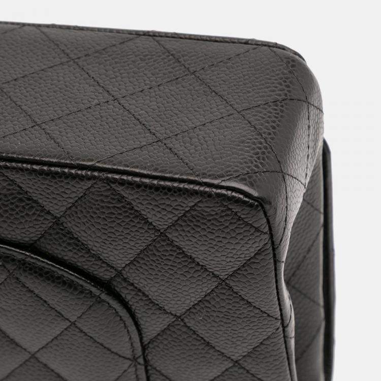 Pre Owned Chanel Black Medium Classic Caviar Double Flap