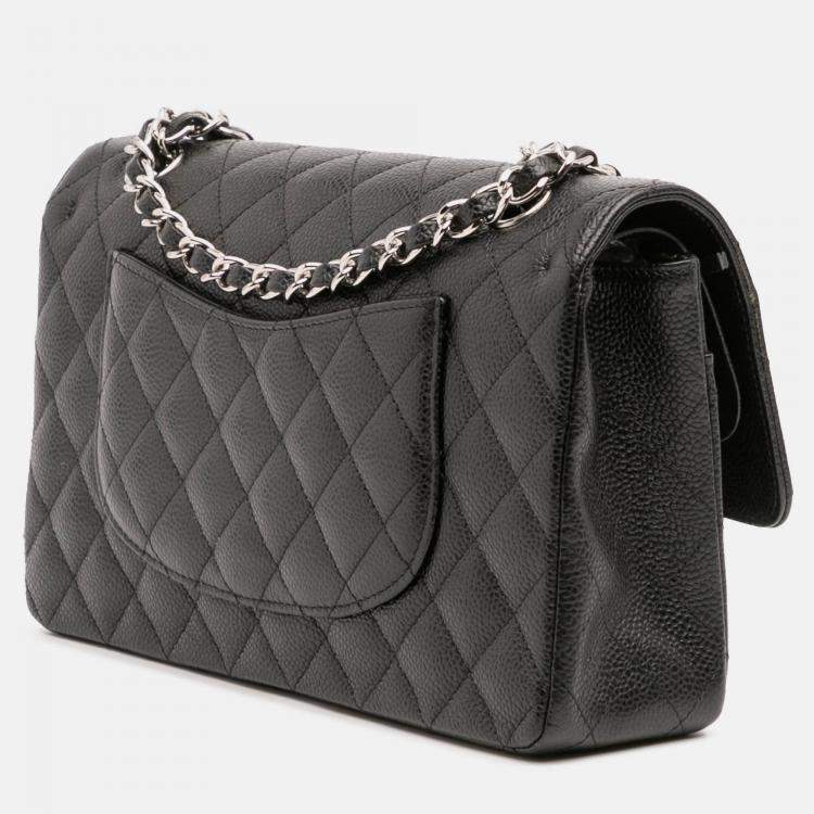 Pre Owned Chanel Black Medium Classic Caviar Double Flap