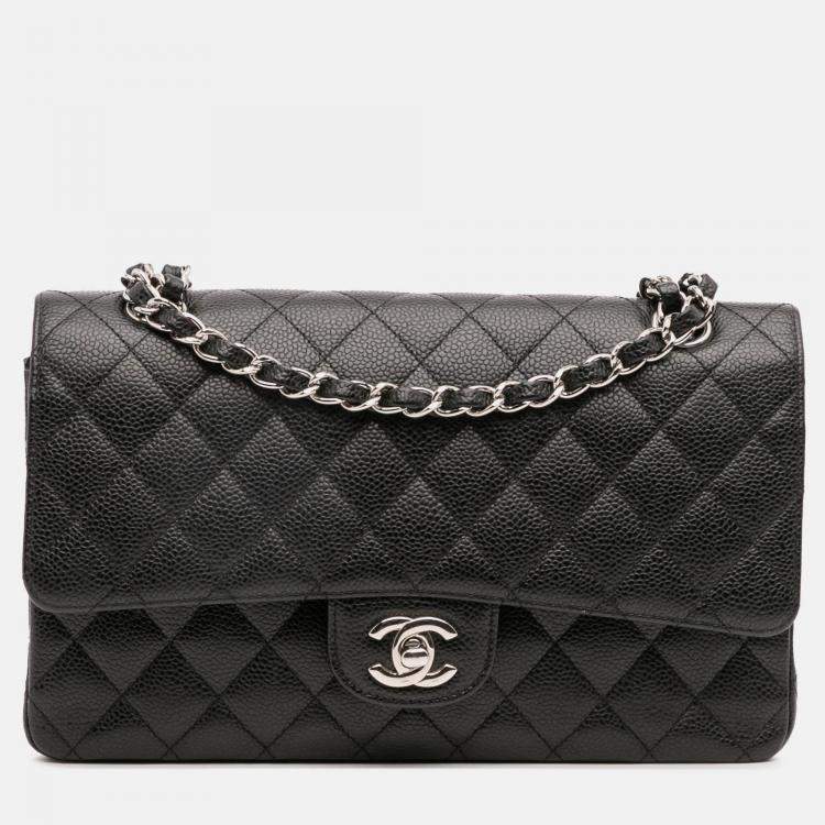 Pre Owned Chanel Black Medium Classic Caviar Double Flap