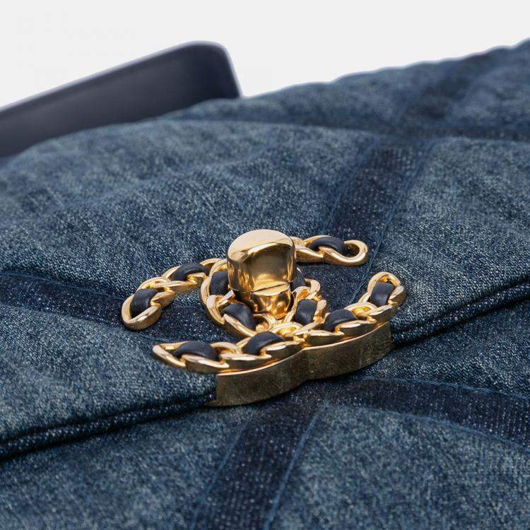 Pre Owned Chanel Blue Large Denim 19 Flap