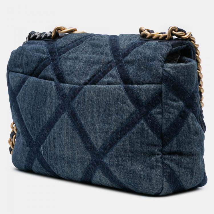 Pre Owned Chanel Blue Large Denim 19 Flap