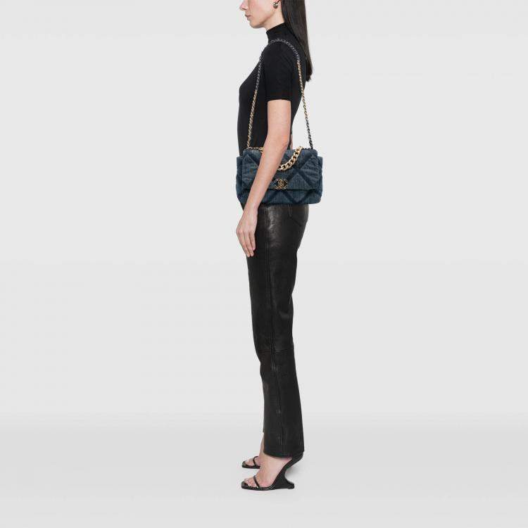 Pre Owned Chanel Blue Large Denim 19 Flap