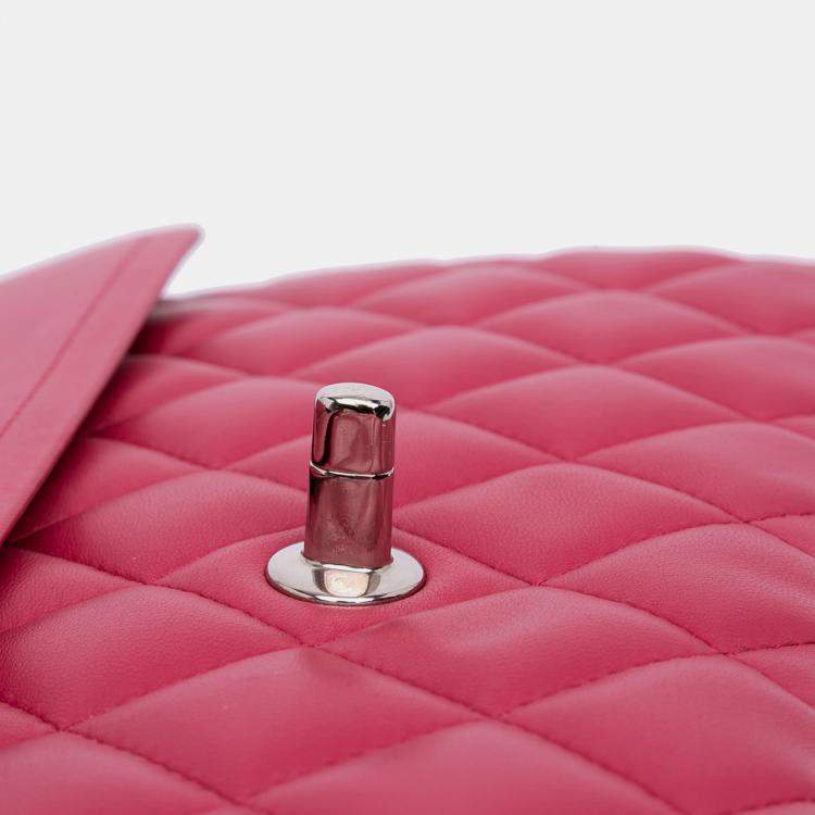 Pre Owned Chanel Pink Jumbo Classic Lambskin Double Flap