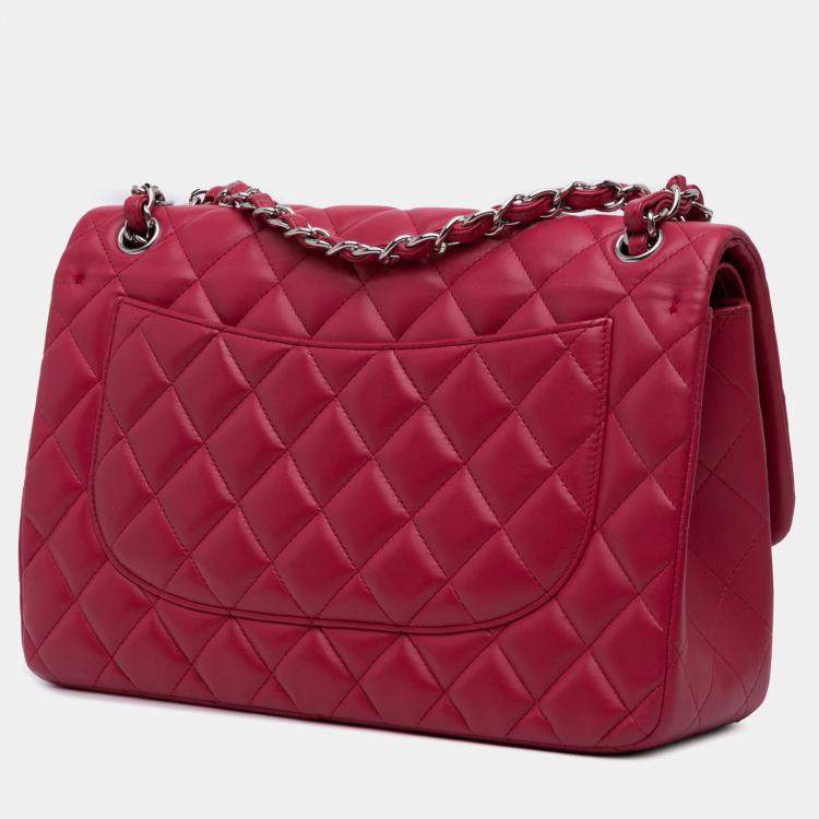 Pre Owned Chanel Pink Jumbo Classic Lambskin Double Flap